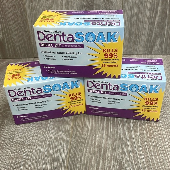 NIB DentaSoak Refill Kits Retainers Mouthguards Dentures 3 Kits 9 Month Supply - Picture 1 of 10